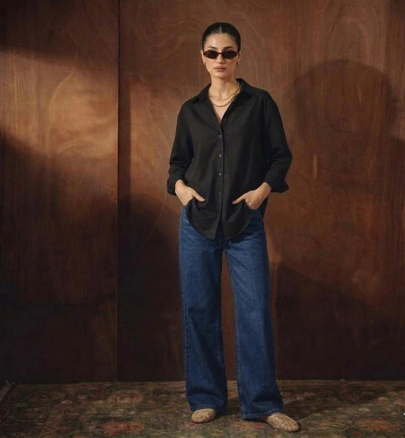 BUTTON DOWN WITH WIDE LEG JEANS