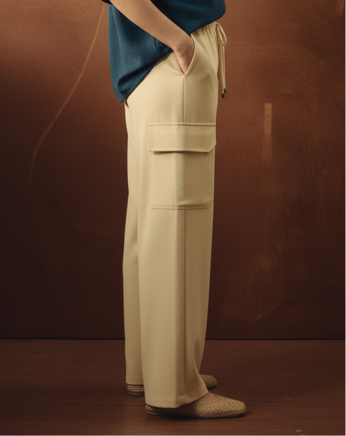 Beige Cargo Flapper Trousers