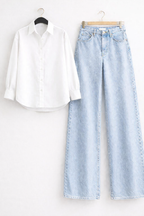 WHITE BUTTON DOWN SHIRT WITH ICEBLUE JEANS
