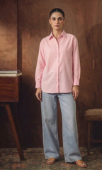 BABY PINK BUTTON DOWN WITH ICEBLUE WIDE LEG JEANS