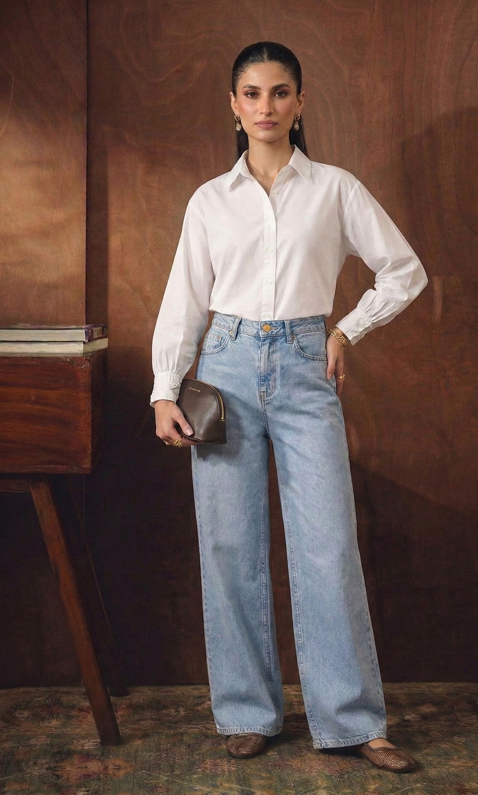 WHITE BUTTON DOWN SHIRT WITH ICEBLUE JEANS