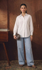 WHITE BUTTON DOWN SHIRT WITH ICEBLUE JEANS
