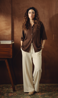 BROWN BUTTON DOWN SHIRT WITH BEIGE FLAPPER TROUSER