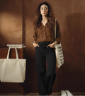 BROWN BUTTON DOWN SHIRT WITH BLACK FLAPPER TROUSER